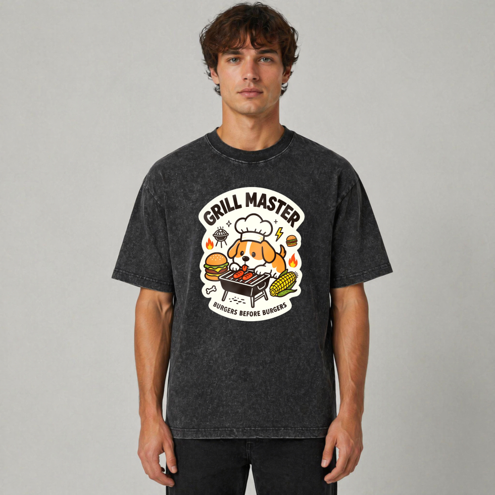 Grill Master Dog With Burger And Corn Washed T-shirt