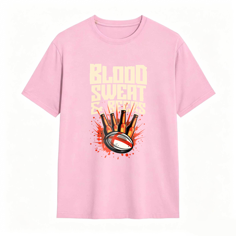 Blood Sweat And Beers Rugby Ball With Beer Bottles Splash Design Unisex Classic T-shirt