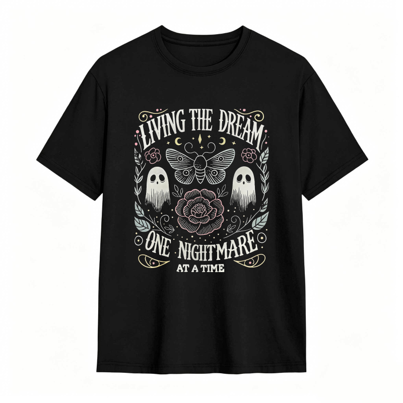Living The Dream One Nightmare At A Time Ghost Butterfly Rose Design Unisex Classic T-shirt