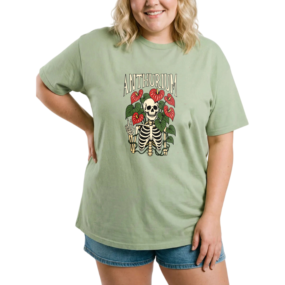 Anthurium Skull Flowers Bones Design tshirt 100% cotton
