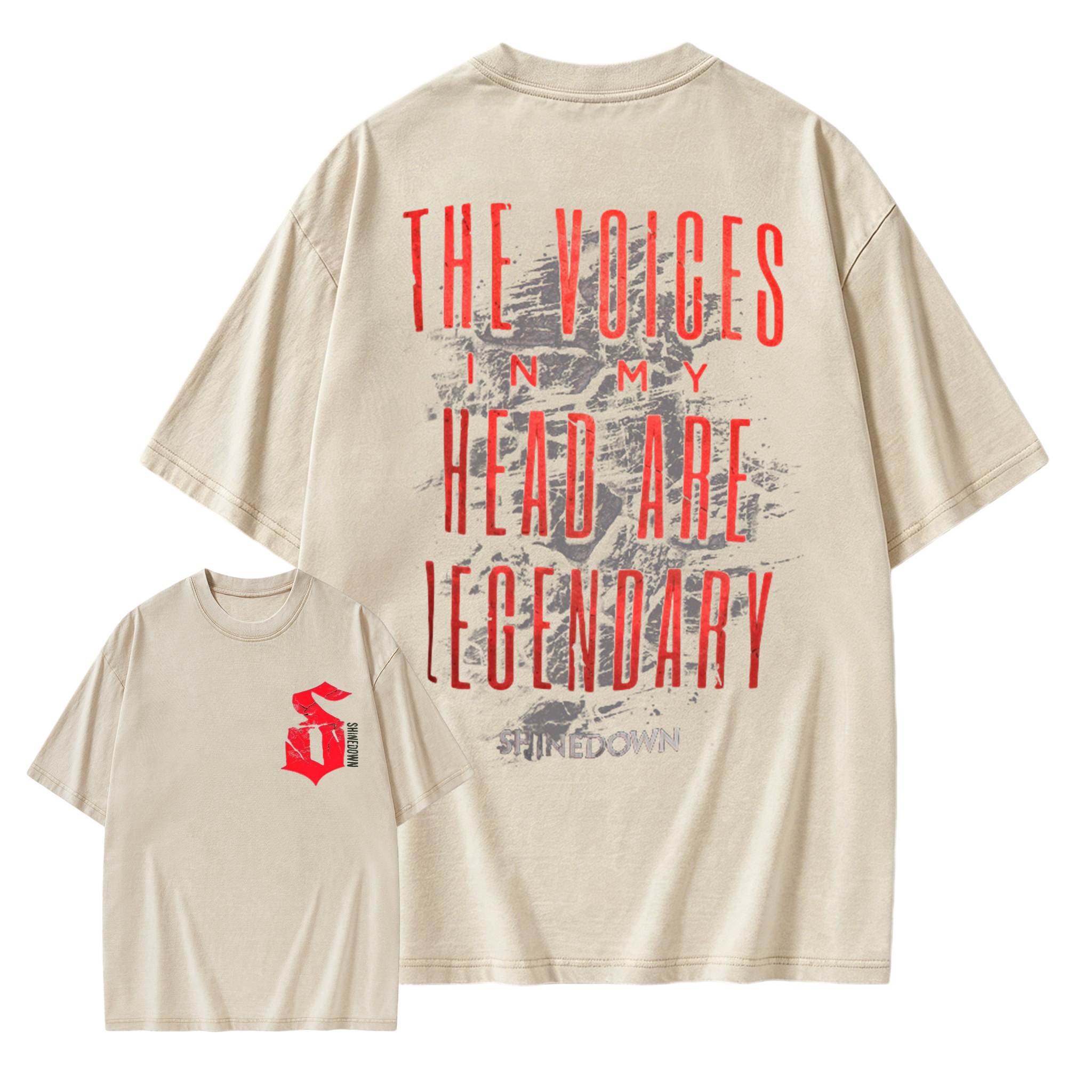 Shinedown The Voices In My Head Are Legendary Double Sided Retro Wash Graphic T-Shirt For Men