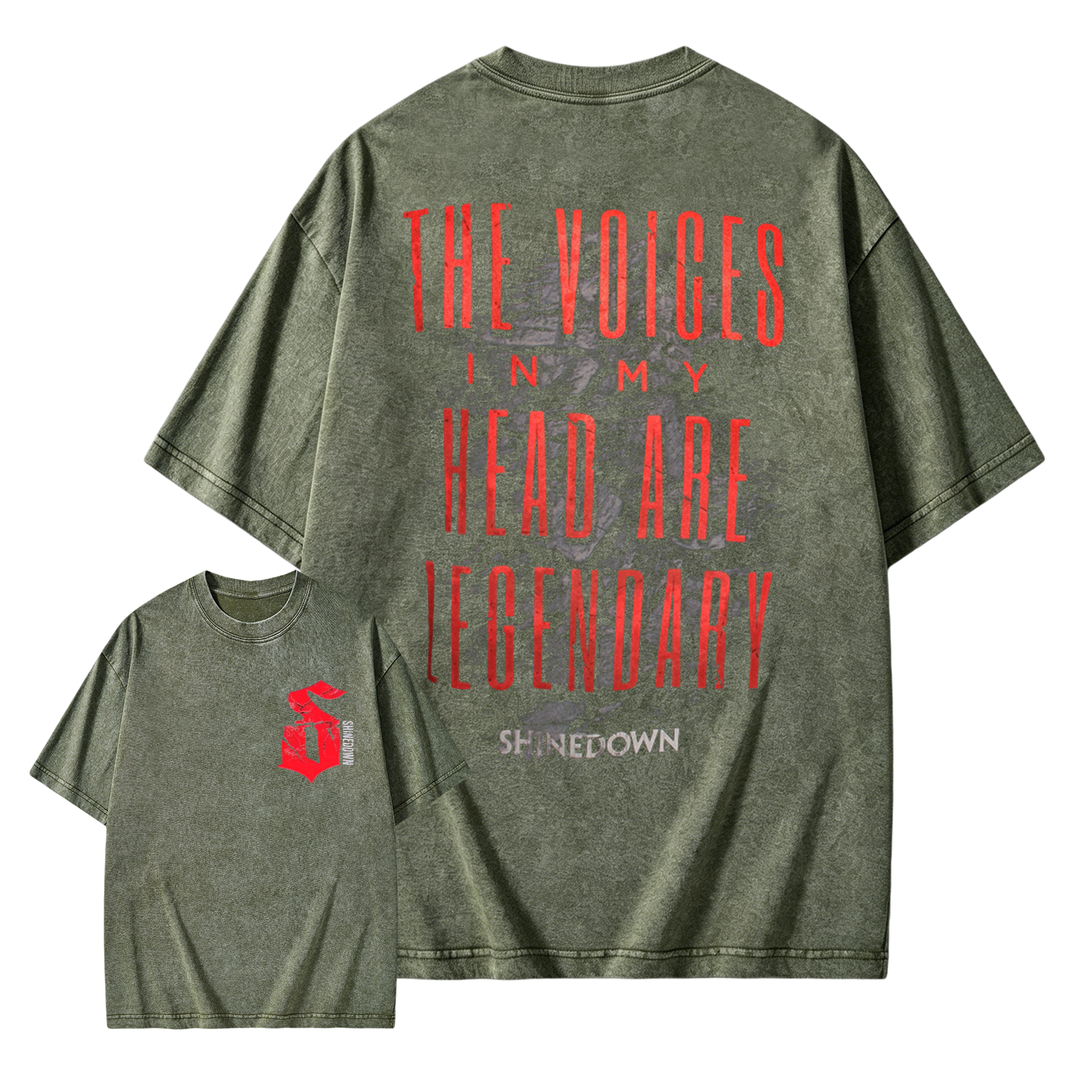 Shinedown The Voices In My Head Are Legendary Double Sided Retro Wash Graphic T-Shirt For Men