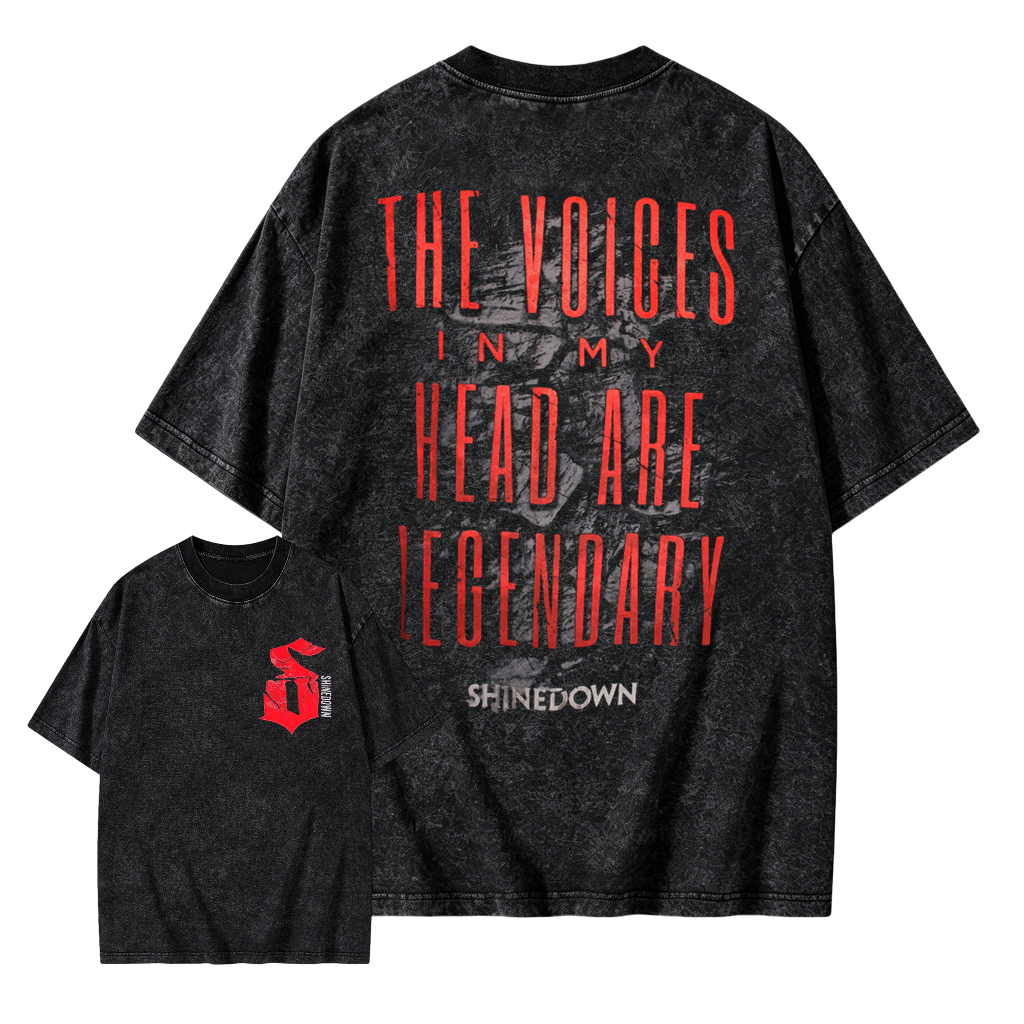 Shinedown The Voices In My Head Are Legendary Double Sided Retro Wash Graphic T-Shirt For Men