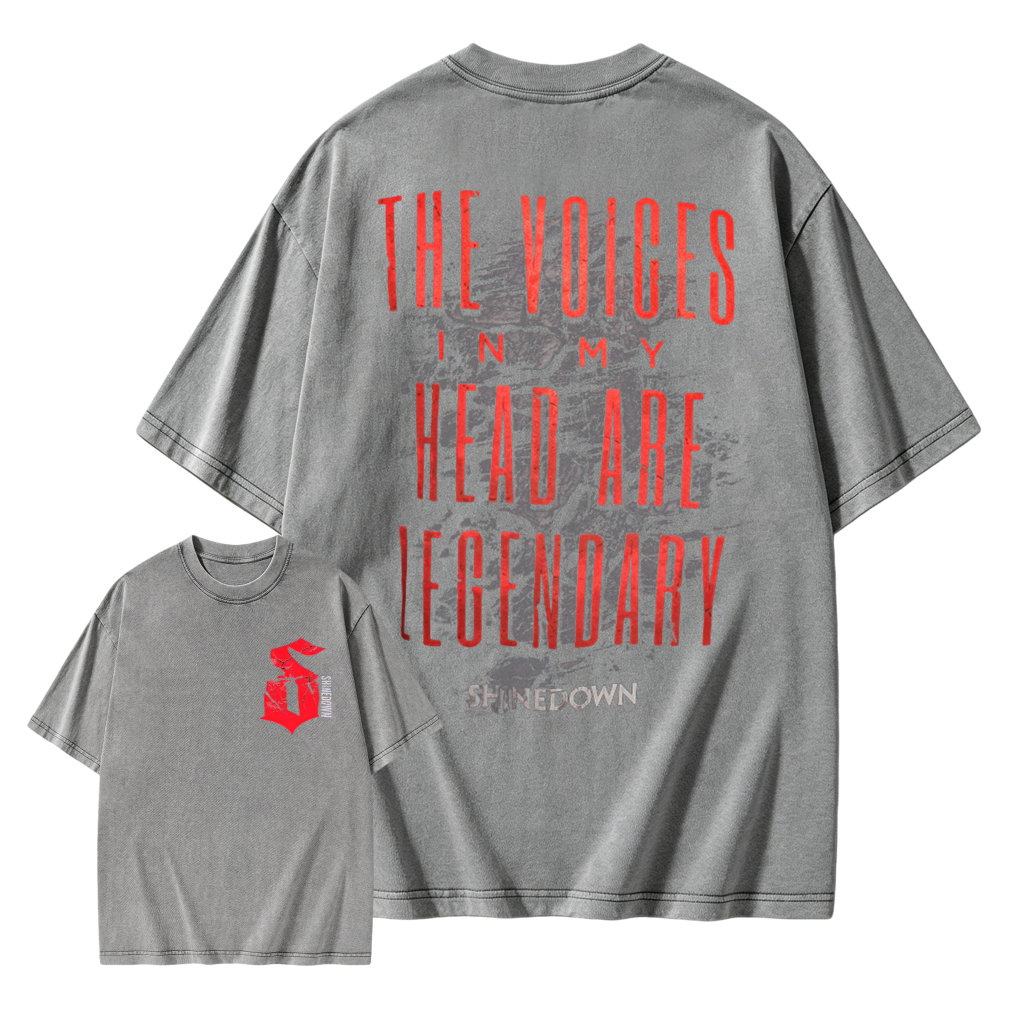 Shinedown The Voices In My Head Are Legendary Double Sided Retro Wash Graphic T-Shirt For Men