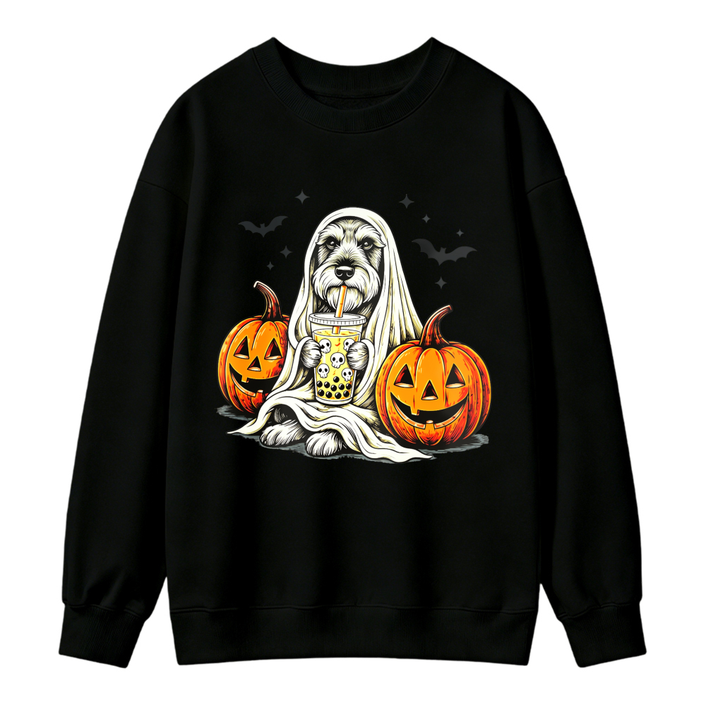 Cute Dog Dressed As Ghost With Pumpkins And Drink Halloween Sweatshirt