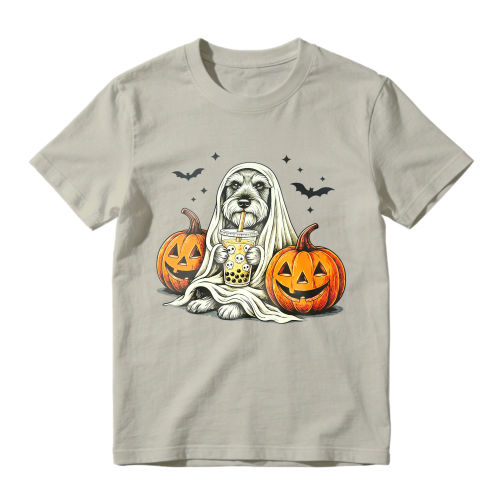 Halloween Dog Ghost With Pumpkins And Bubble Tea Unisex Classic T-shirt