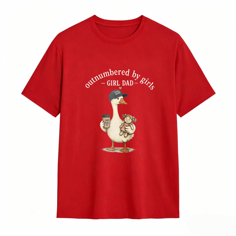Duck Holding Coffee And Baby Girl With Text Outnumbered By Girls Girl Dad Unisex Classic T-shirt