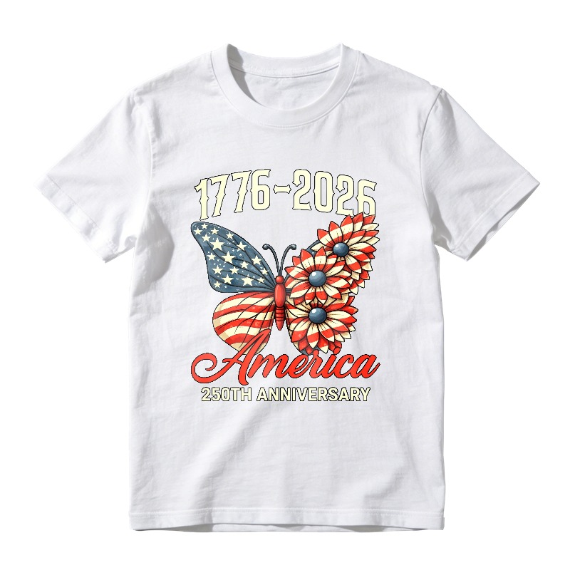 Butterfly With American Flag And Flowers 1776 2026 America 250th Anniversary  Classic T-shirt