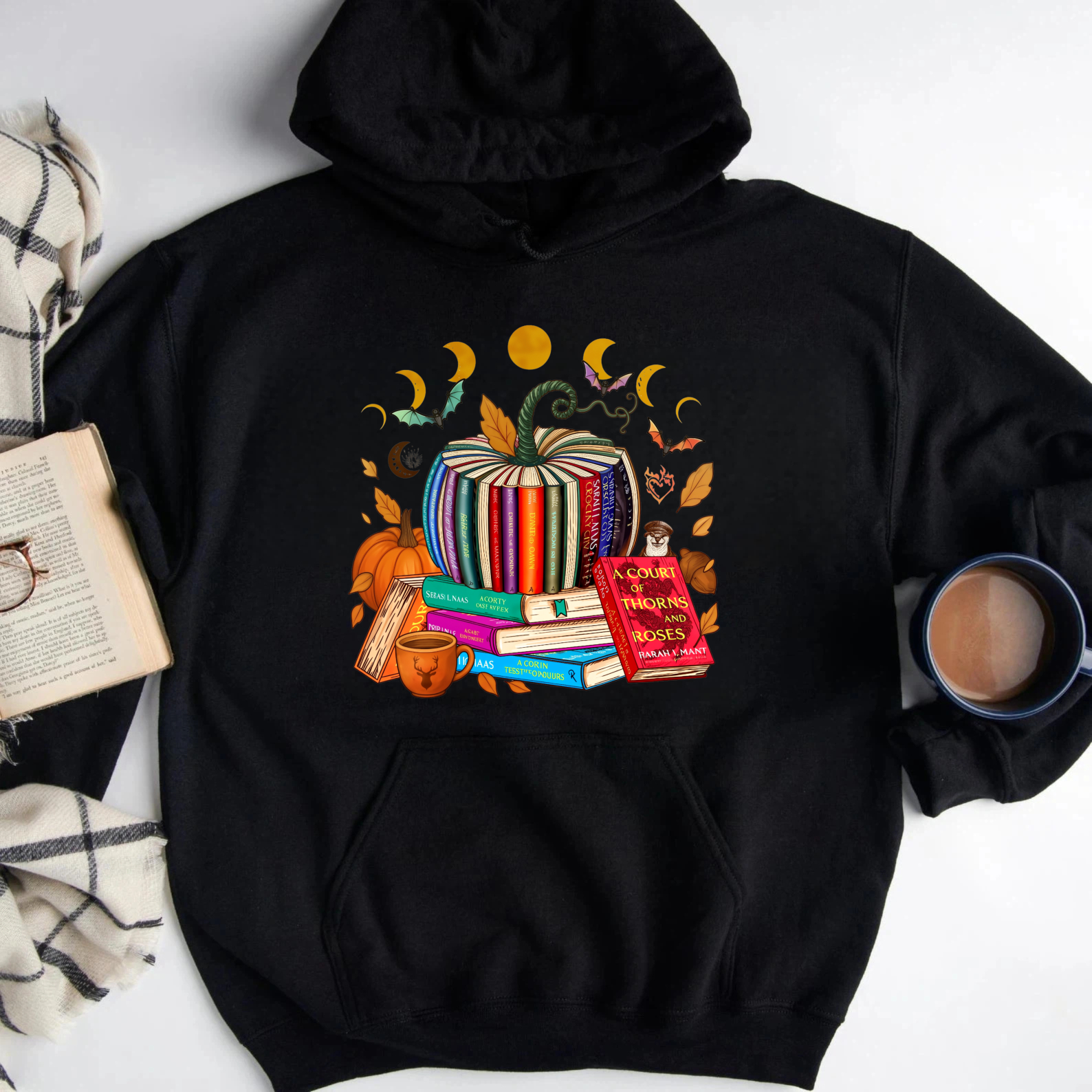 Autumn Books And Pumpkin Moon Stars Graphic Sweatshirt