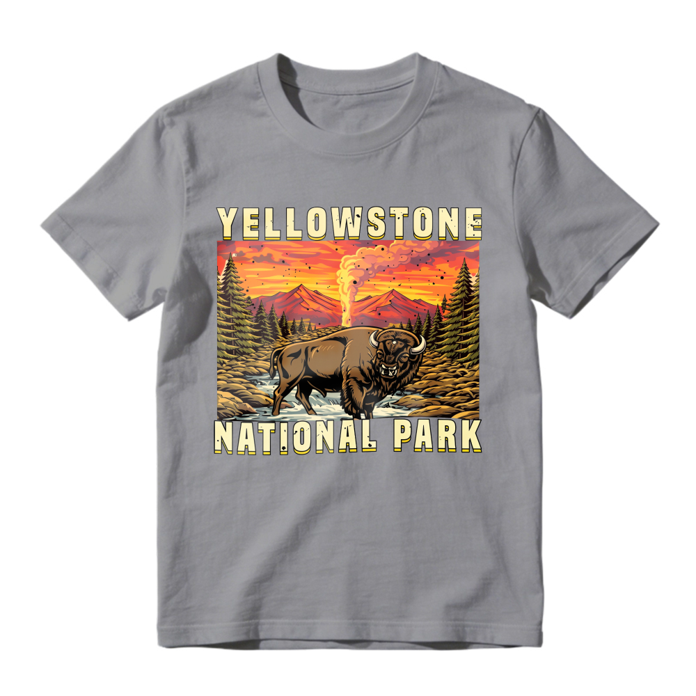 Yellowstone National Park Bison Geyser Sunset Landscape Unisex Classic T-shirt