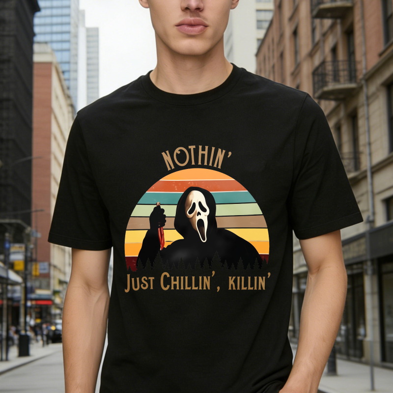 Nothin Just Chillin Killin Ghostface Horror Movie Retro Sunset Unisex Classic T-shirt