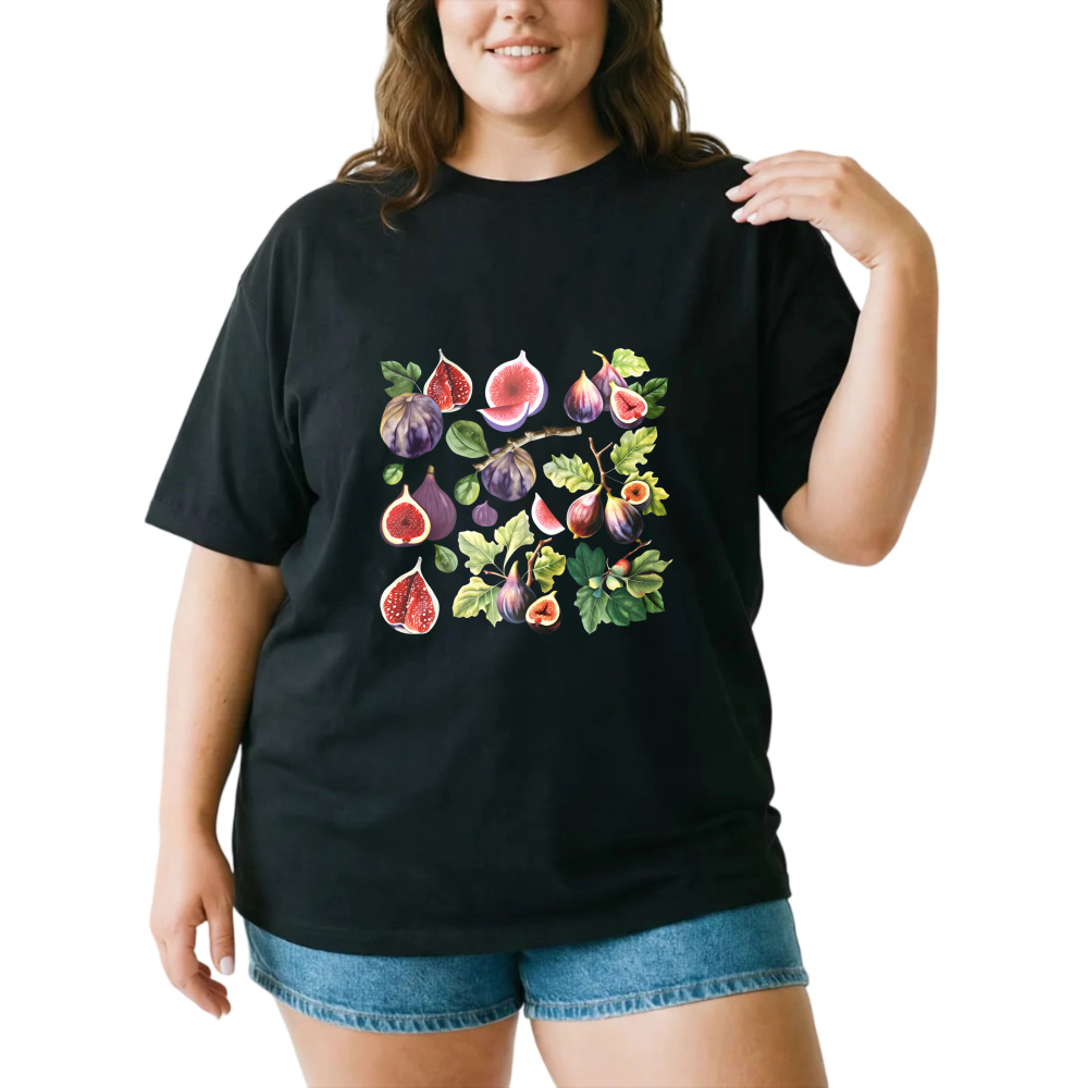 Figs Leaves And Fruits Pattern tshirt 100% cotton
