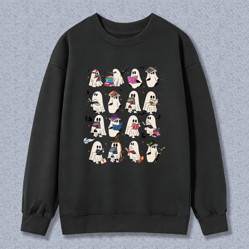 Cute Ghosts Reading Books And Using Laptop Halloween Sweatshirt