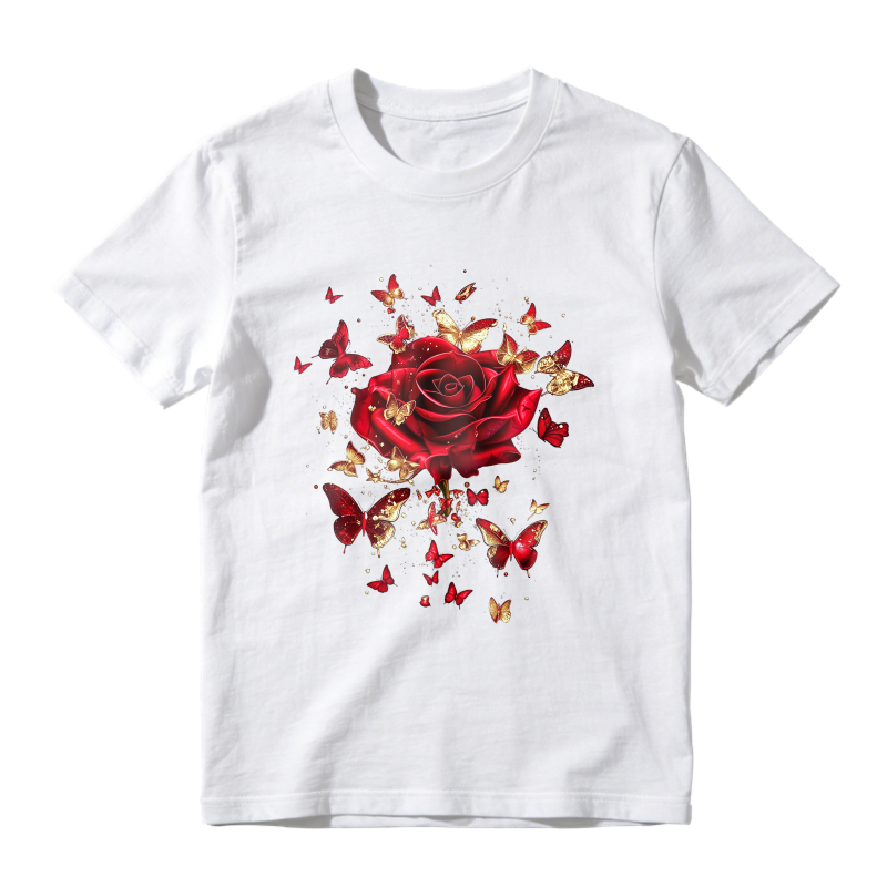 Red Rose And Butterflies Pattern  Classic T-shirt