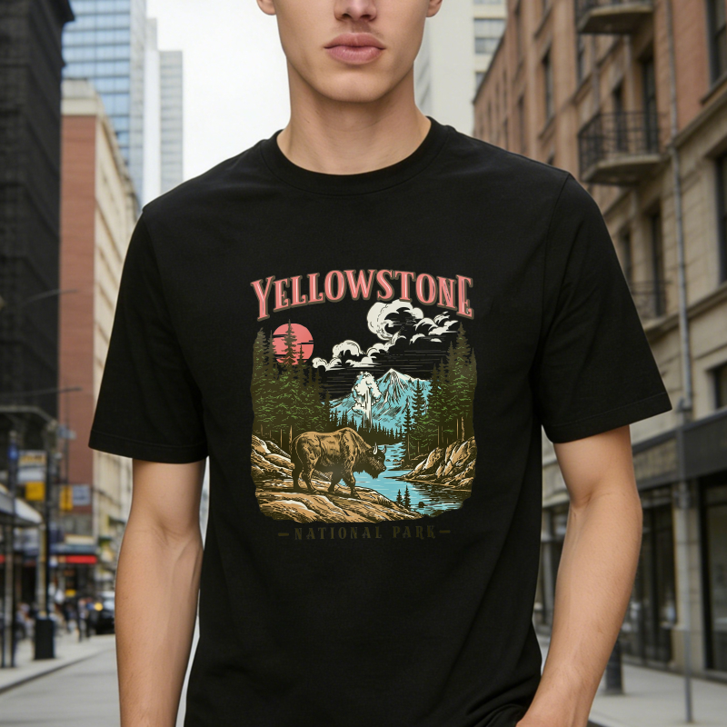 Yellowstone National Park Vintage Bison Mountain River Scenic Unisex Classic T-shirt