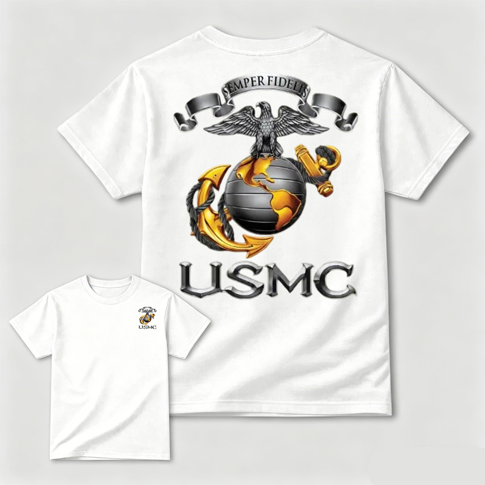 Metallic Eagle Globe Anchor Marine Veteran T-Shirt
