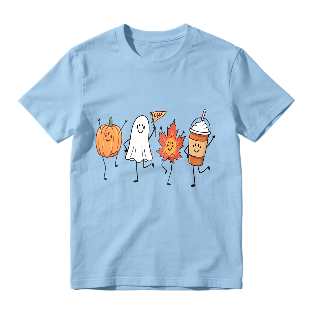 Cute Halloween Pumpkin Ghost Maple Leaf And Coffee Cup Dancing Characters Unisex Classic T-shirt