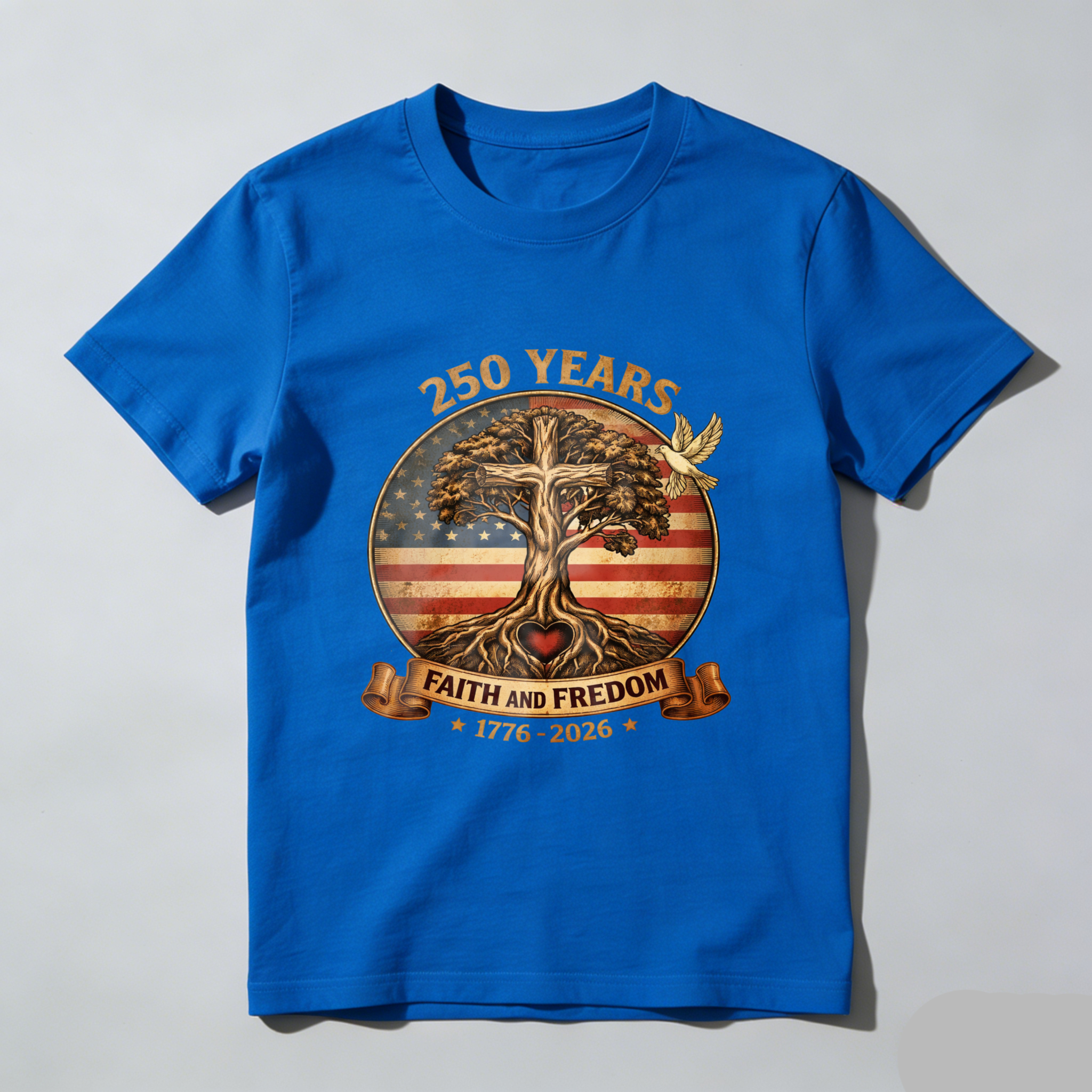 250 Years Faith And Freedom American Flag Tree Eagle 1776 2026 Independence Day T Shirt