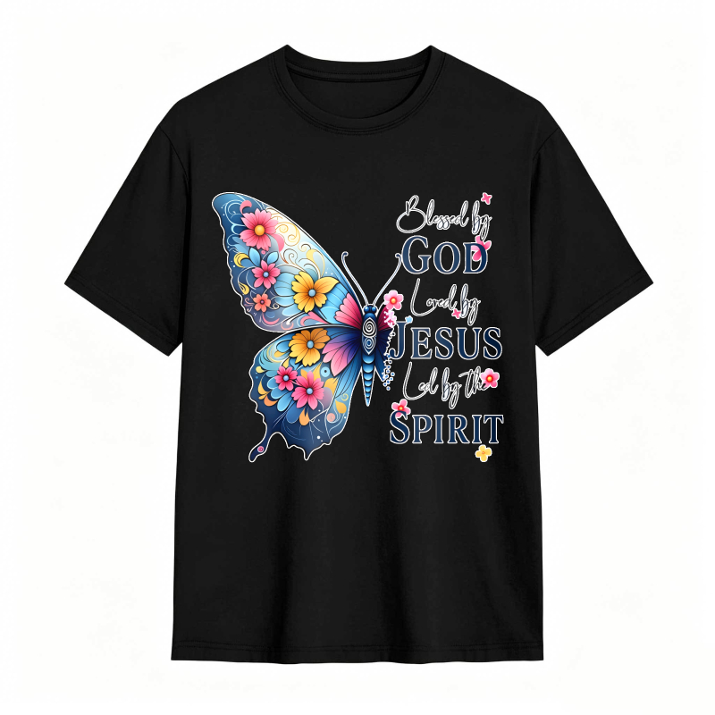 Butterfly With Floral Design Blessed By God Loved By Jesus Led By The Spirit Unisex Classic T-shirt