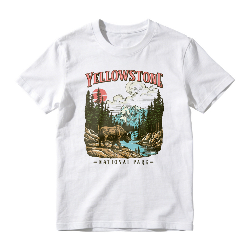 Yellowstone National Park Vintage Bison Mountain River Scenic Unisex Classic T-shirt
