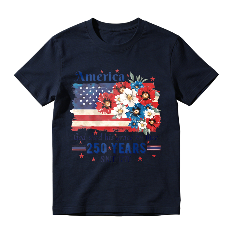 America Flag With Flowers And Patriotic Text  Classic T-shirt