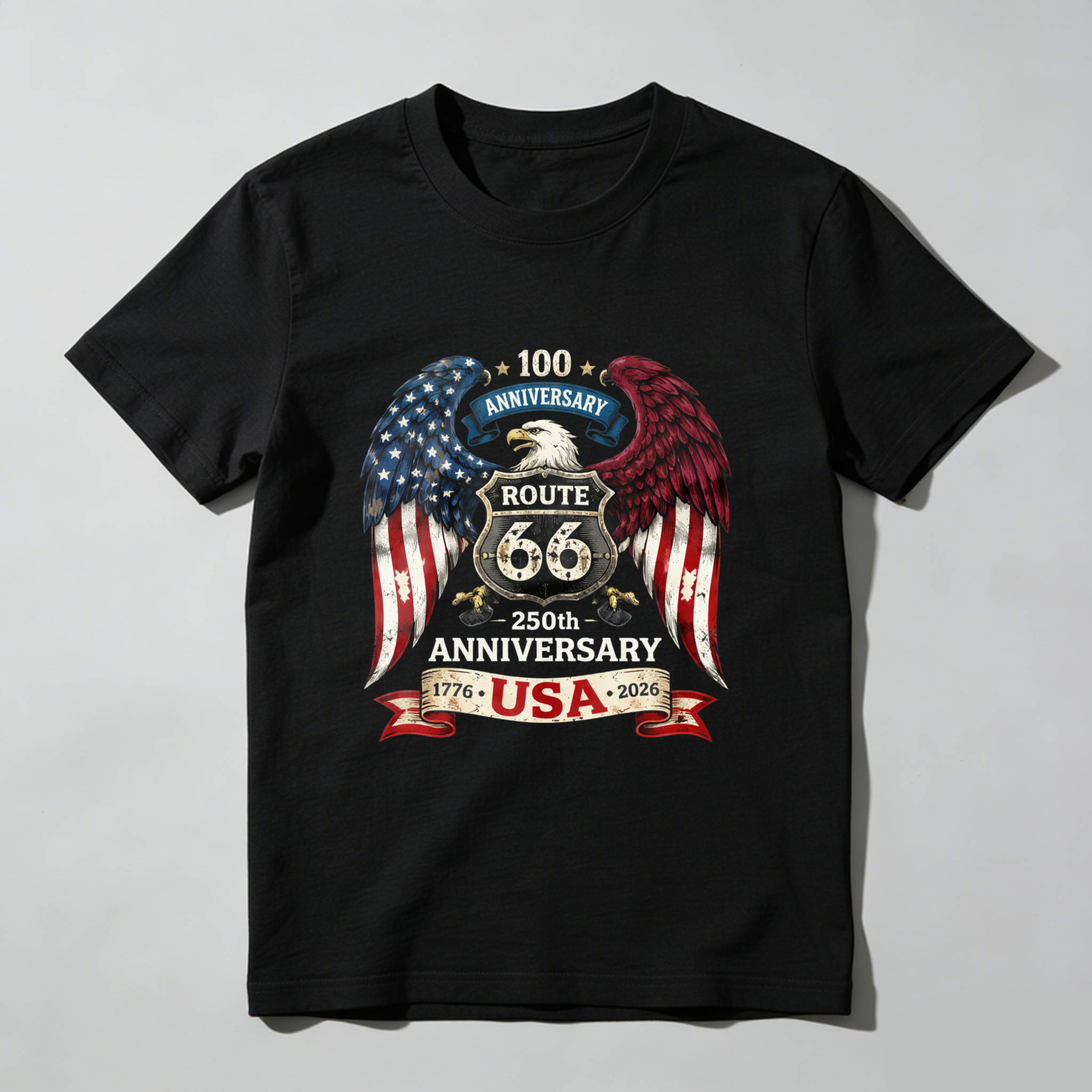 Route 66 100th Anniversary Usa 250th Anniversary Eagle American Flag T Shirt