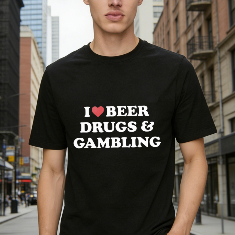 I Love Beer Drugs And Gambling Funny Quote Graphic T-shirt