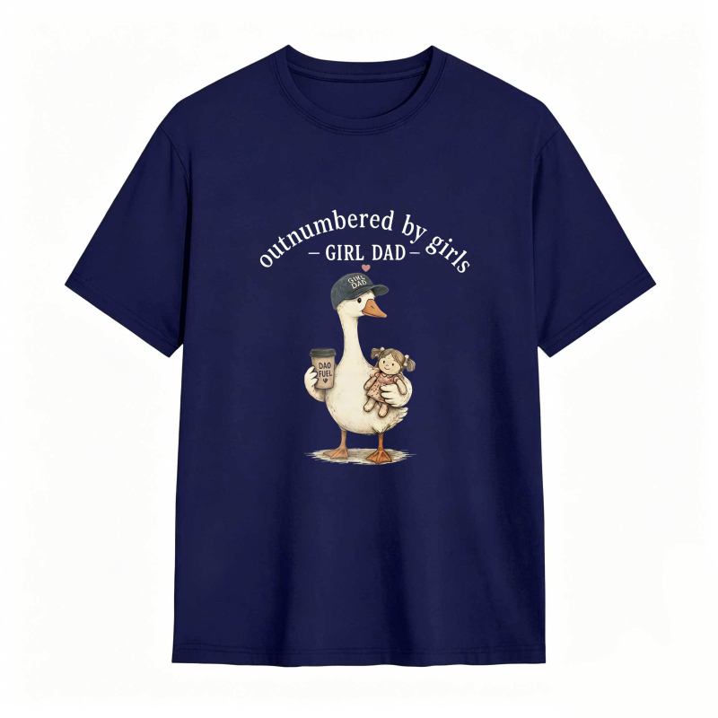 Duck Holding Coffee And Baby Girl With Text Outnumbered By Girls Girl Dad Unisex Classic T-shirt