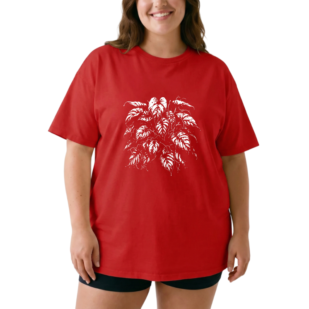 White Leaf Pattern On Black Background tshirt 100% cotton