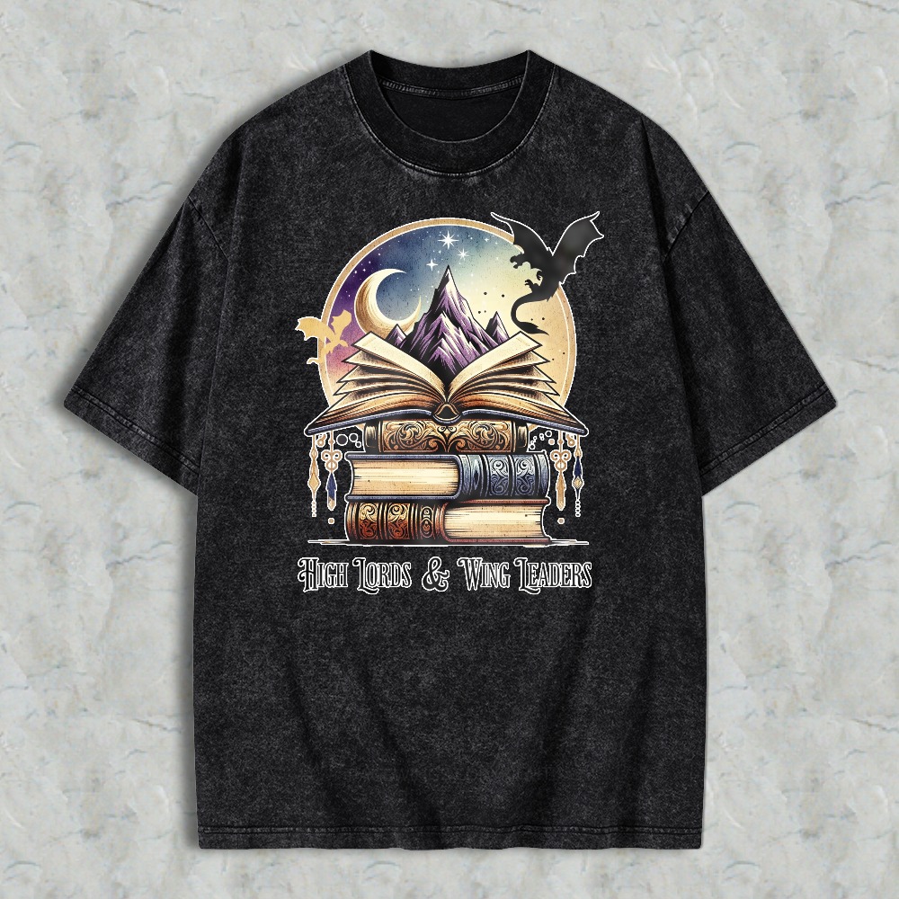 High Tops And Wine Leaders Fantasy Book Mountain Moon Bat Graphic Unisex Washed T-shirt