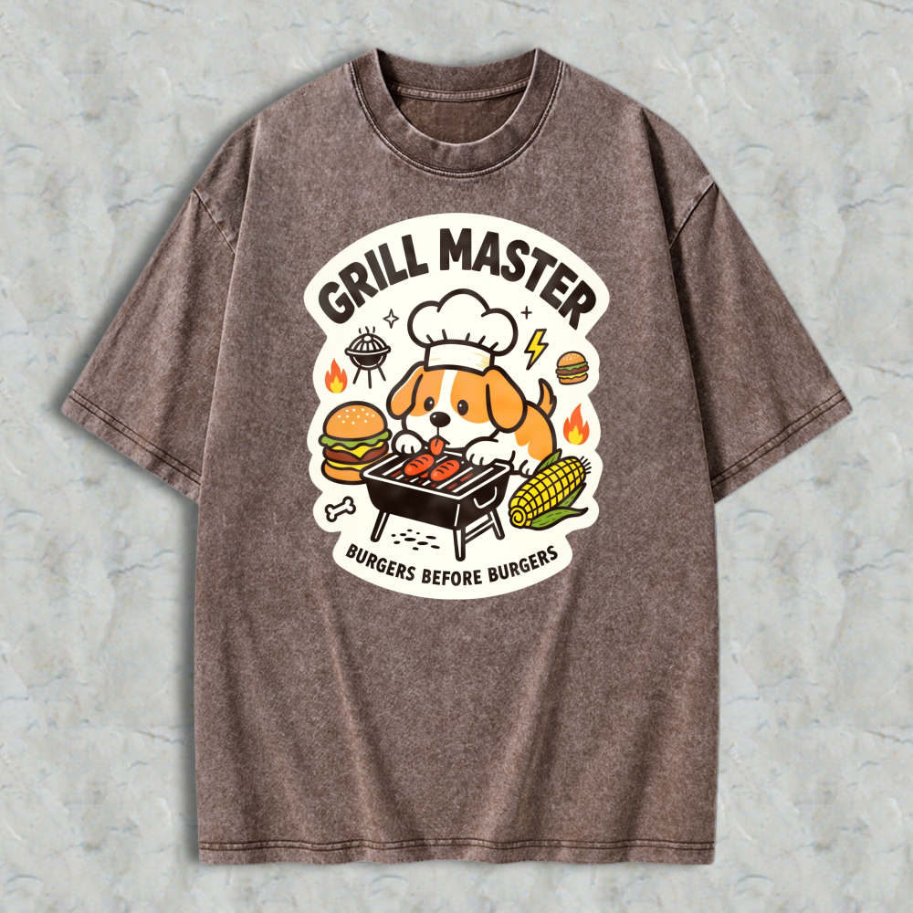 Grill Master Dog With Burger And Corn Washed T-shirt