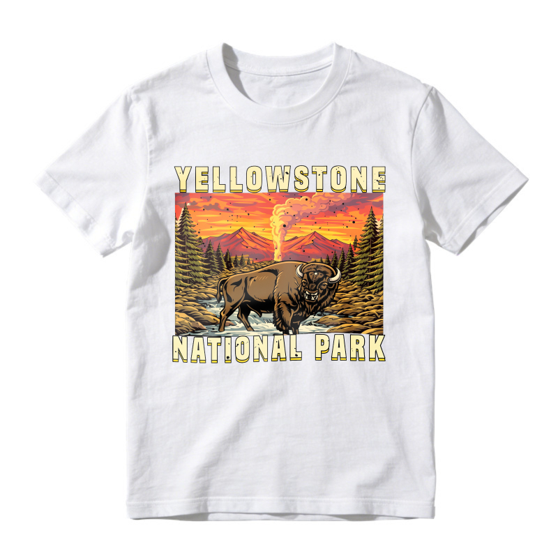 Yellowstone National Park Bison Geyser Sunset Landscape Unisex Classic T-shirt