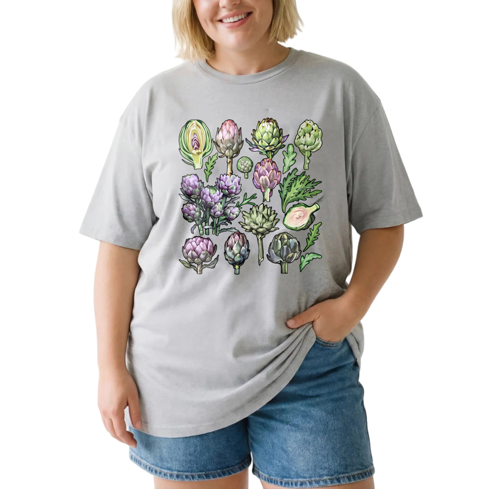 Artichoke Botanical Illustration Pattern tshirt 100% cotton