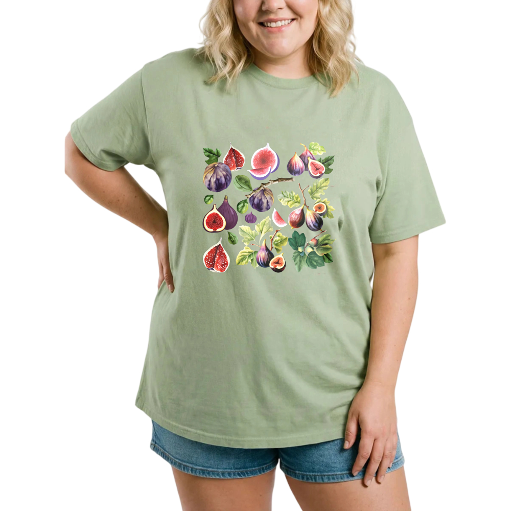 Figs Leaves And Fruits Pattern tshirt 100% cotton