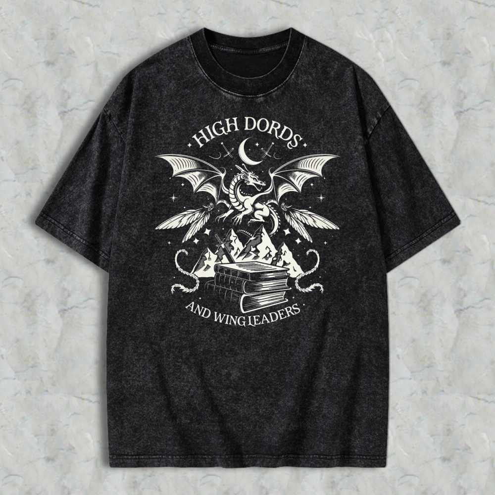 Dragon And Book Graphic High Lords And Wing Leaders Unisex Washed T-shirt