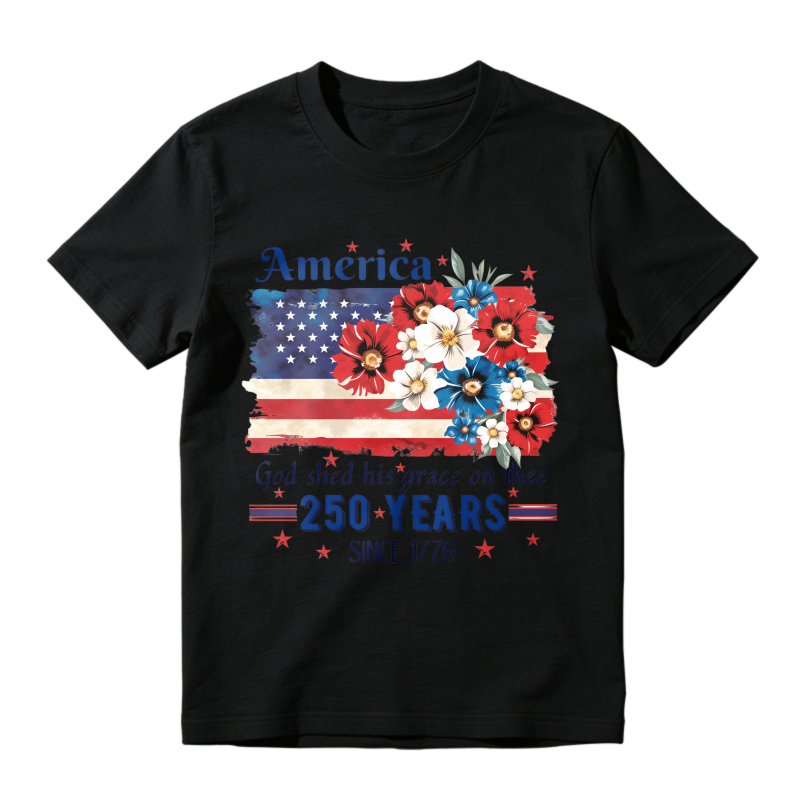 America Flag With Flowers And Patriotic Text  Classic T-shirt