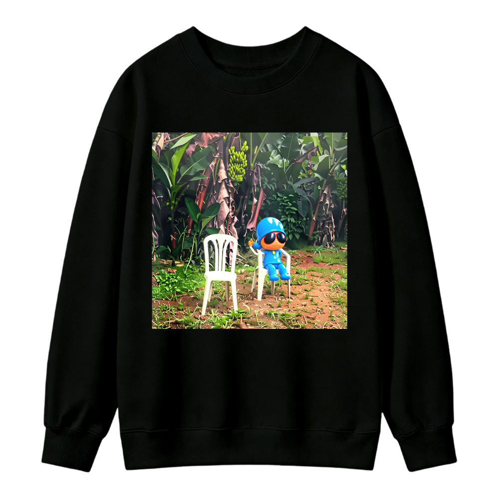 Cartoon Character Sitting On White Chair In Jungle Garden Sweatshirt