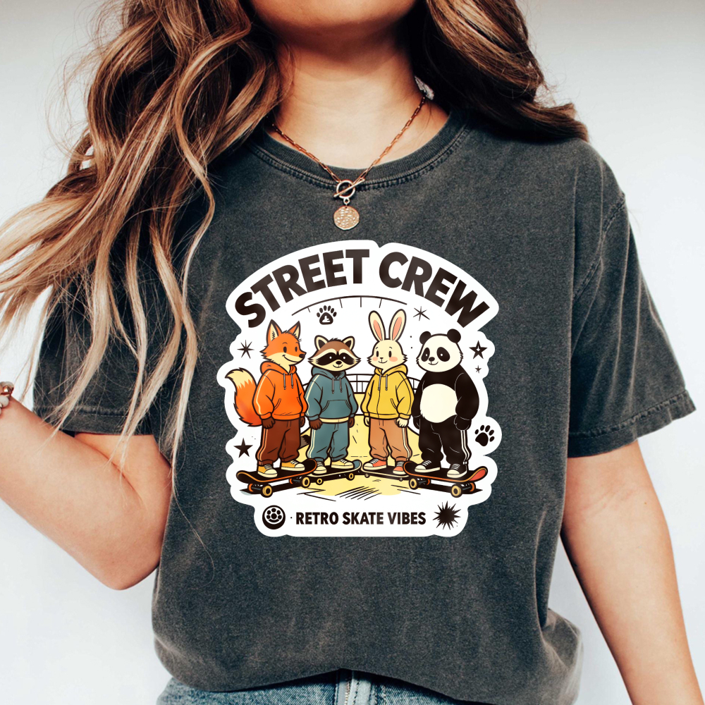 Street Crew Retro Skate Vibes Cartoon Animals Graphic Washed T-shirt