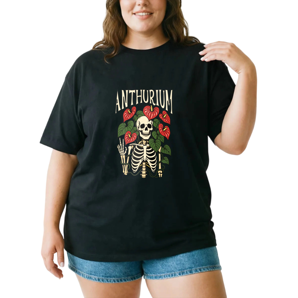 Anthurium Skull Flowers Bones Design tshirt 100% cotton
