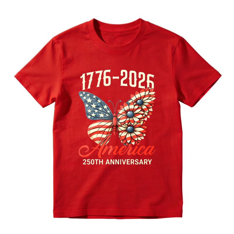 Butterfly With American Flag And Flowers 1776 2026 America 250th Anniversary  Classic T-shirt