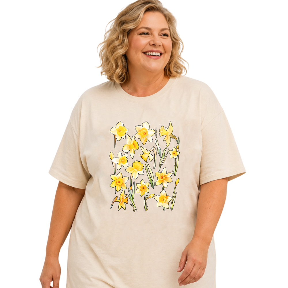 Yellow Daffodils Floral Pattern Print tshirt 100% cotton
