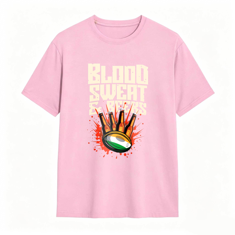 Blood Sweat And Beers Rugby Ball With Flames Unisex Classic T-shirt
