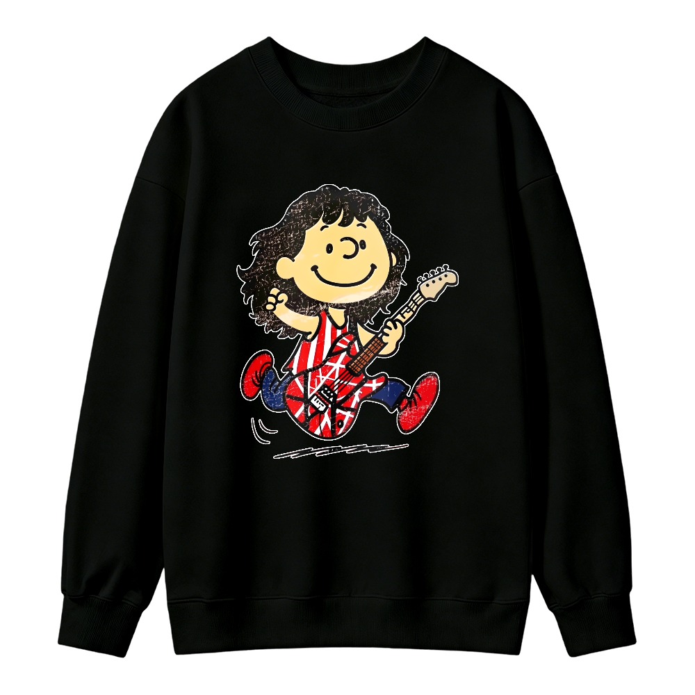 Cartoon Girl Playing Guitar Graphic Sweatshirt