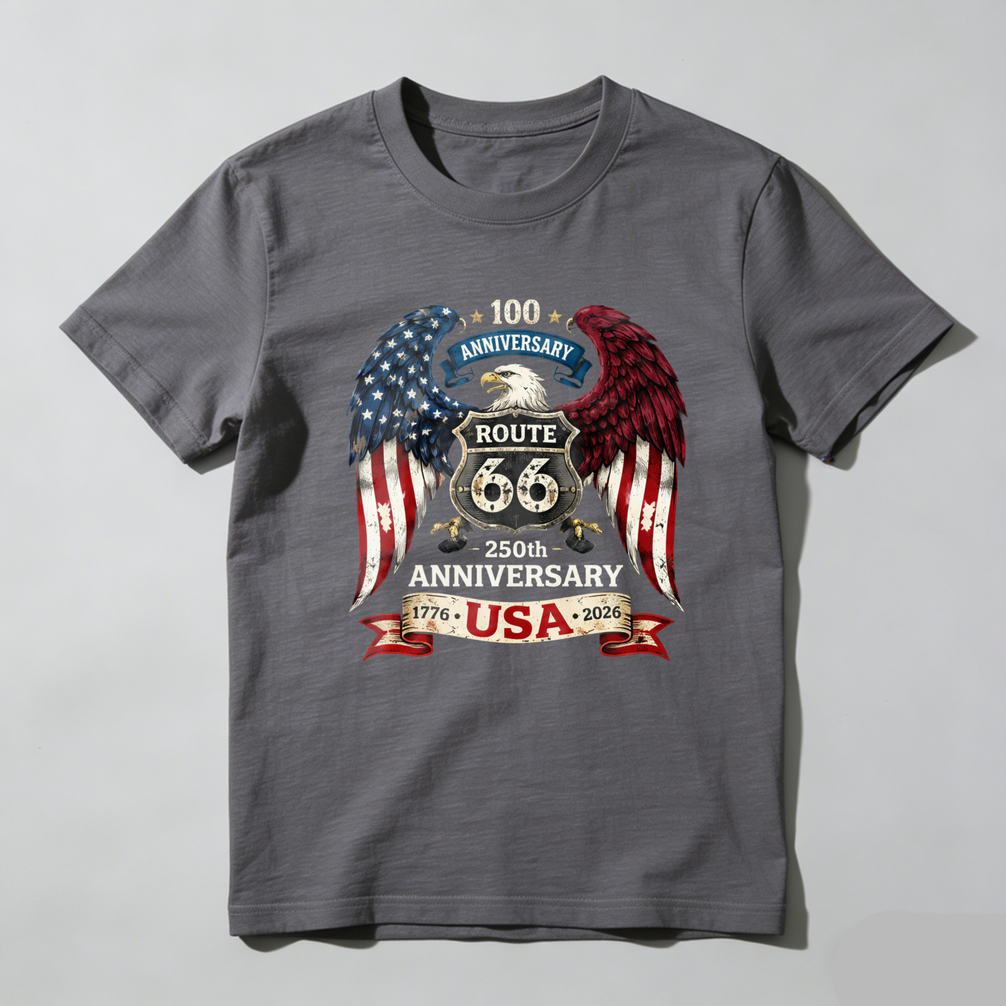 Route 66 100th Anniversary Usa 250th Anniversary Eagle American Flag T Shirt