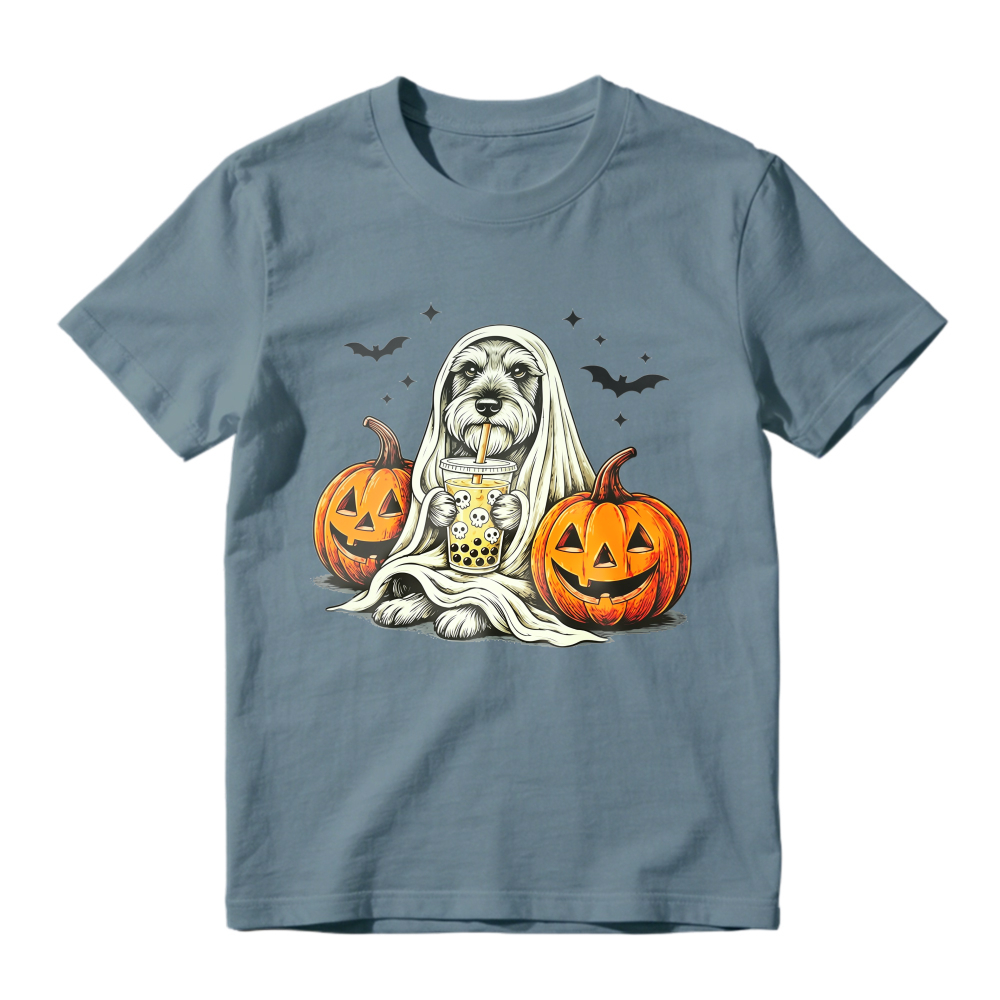 Halloween Dog Ghost With Pumpkins And Bubble Tea Unisex Classic T-shirt