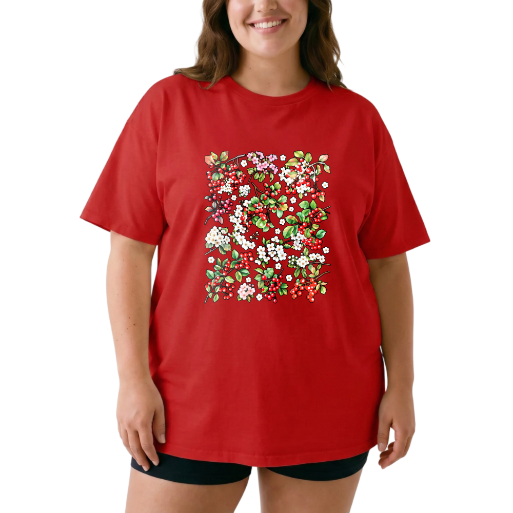 Floral Pattern With Red And White Flowers tshirt 100% cotton