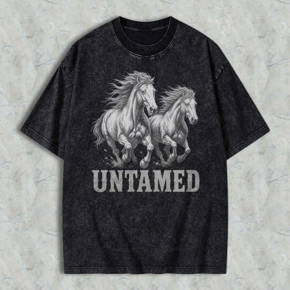 Untamed Running Horses Graphic Washed T-shirt