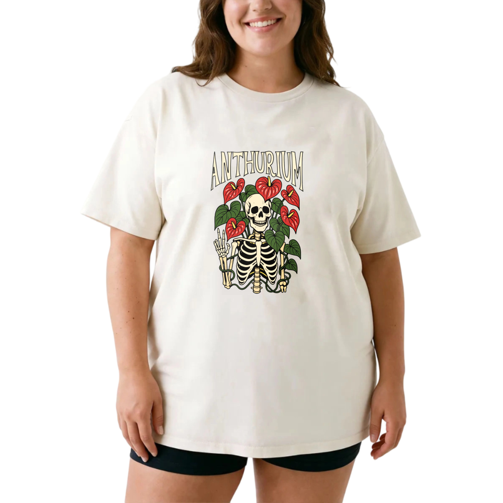 Anthurium Skull Flowers Bones Design tshirt 100% cotton