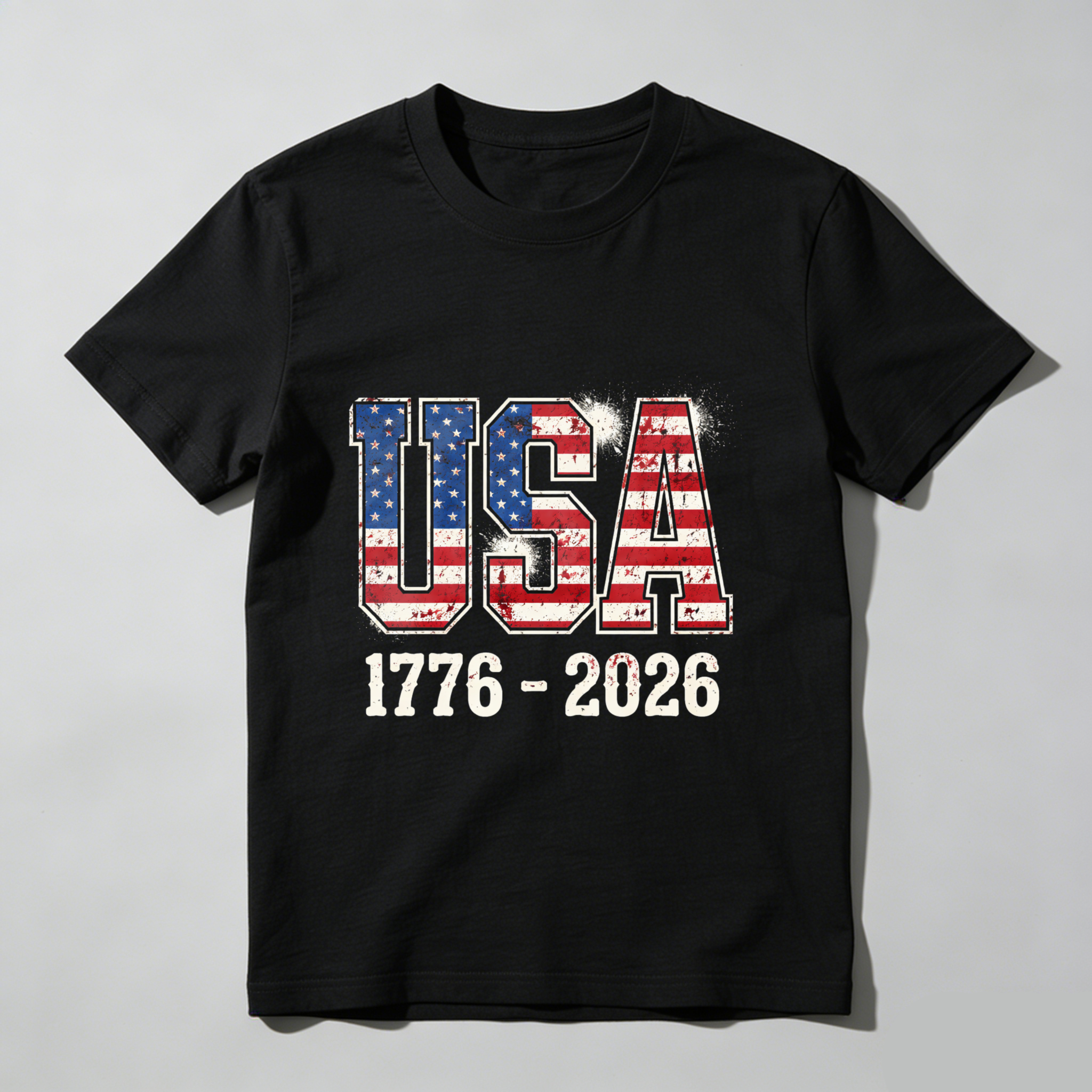 Usa 1776 2026 Independence Day Patriotic T-Shirt American Flag Design Black Men Women Shirt