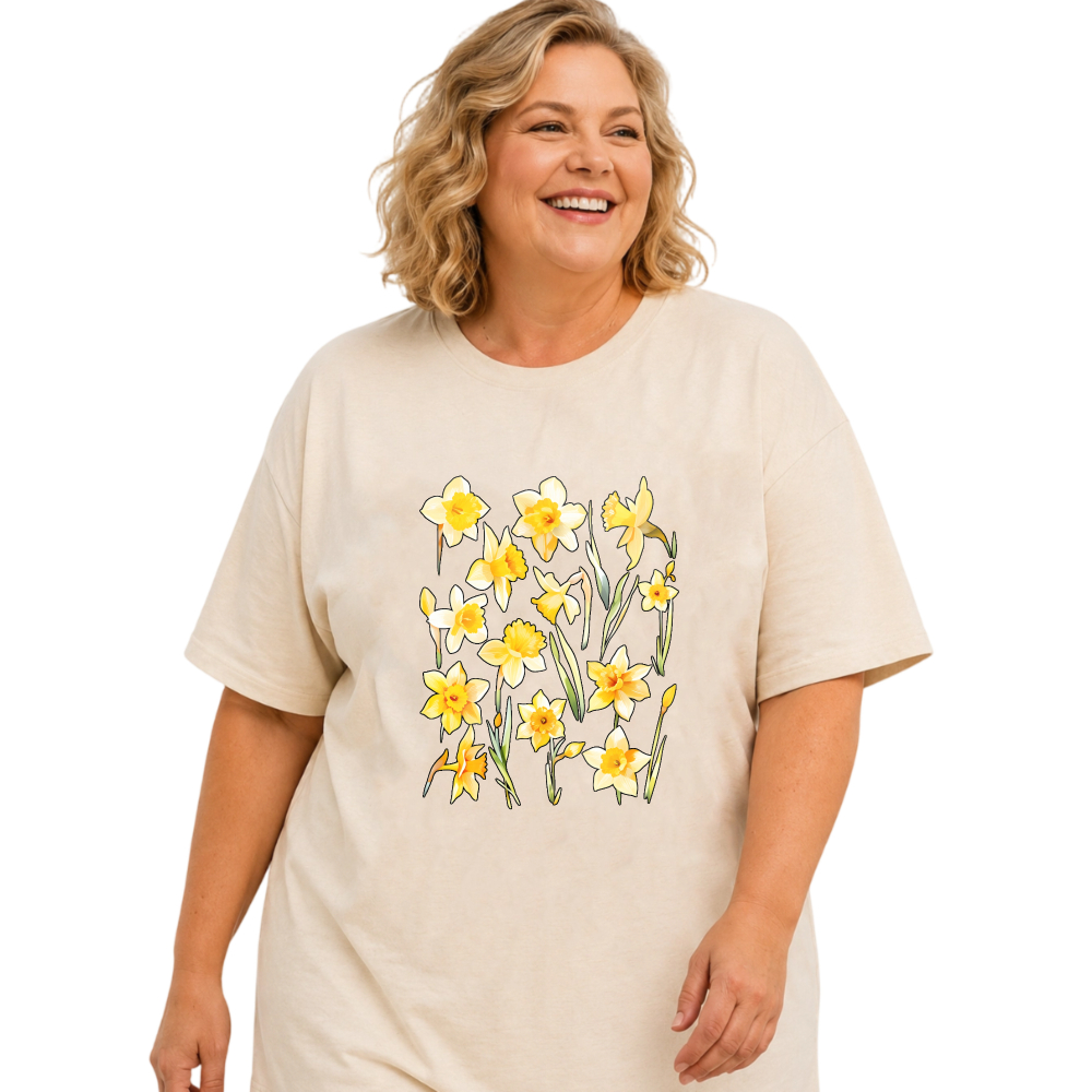Yellow Daffodils Floral Pattern Print tshirt 100% cotton